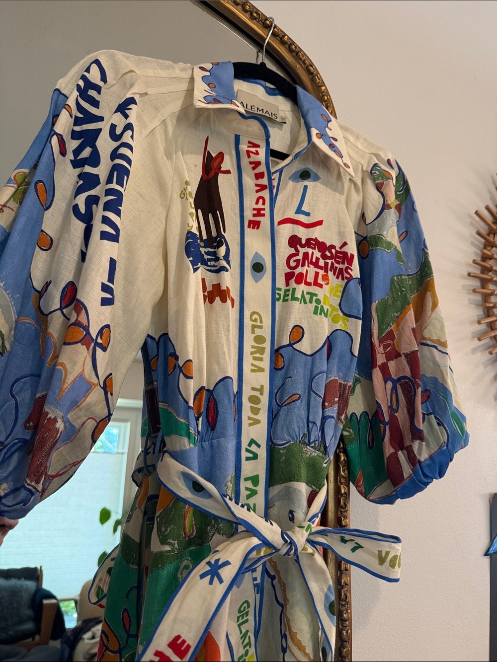 Alemais Cream and Blue Multicolor Printed Button-Front Shirt